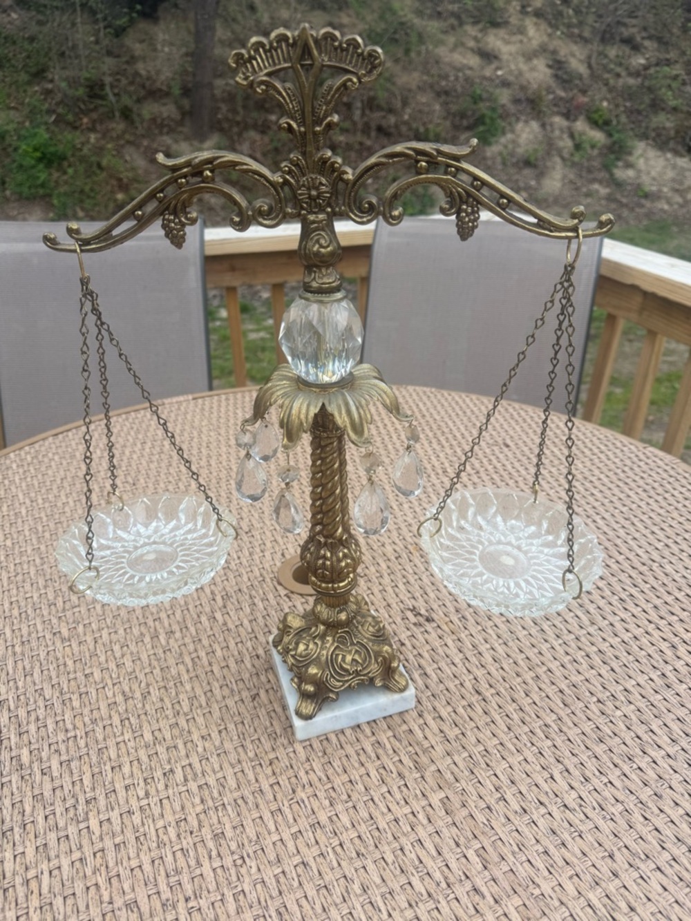 Vintage regency MCM Decorative Brass & Crystal Balance Scale of Justice